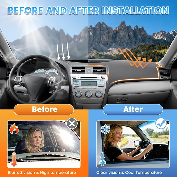 KUST Gray Dash Cover Compatible with Toyota Camry 2007-2011 Dashboard Cover Accessories for Camry Non-Slip Polyester Dashboard Mat Custom Fit Center Console Sunshield Protector No Glare