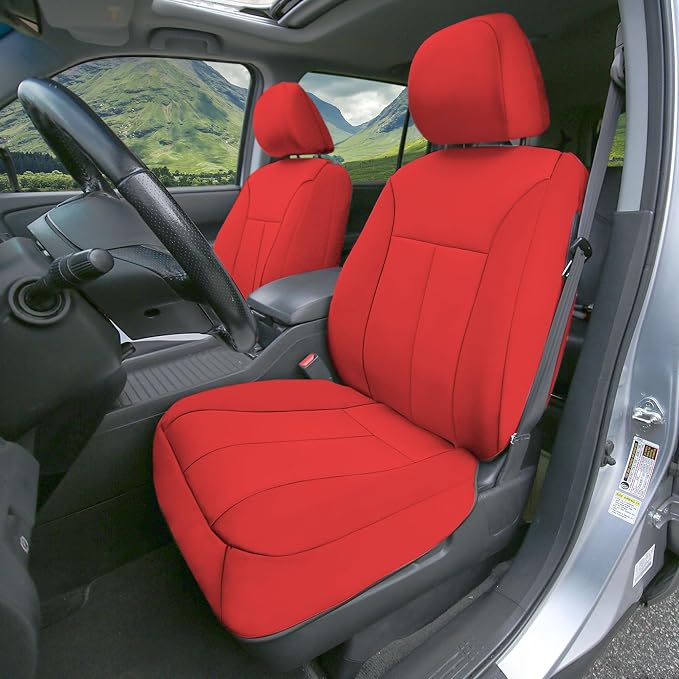 FH Group Neoprene Car Seat Covers - Front Set for Low Back Seats with Removable Headrest, Universal Fit, Airbag Compatible - Solid Red Seat Covers for SUVs and Vans