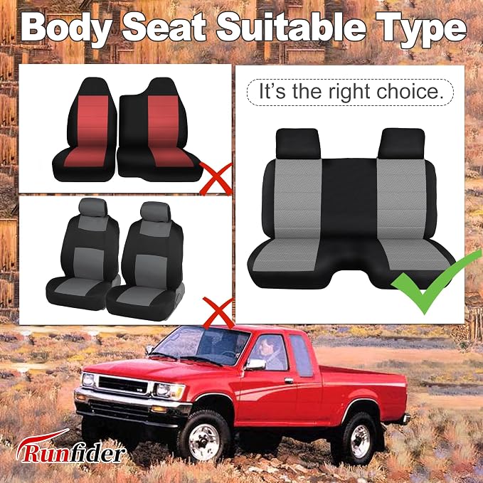 Bench Seat Covers for Toyota Pickup 1987 1988 1989 1990 1991 1992 1993 1994 Heavy Duty Cloth Protector Interior Accessories,Molded Headrest with Small Notch Machine Washable, Gray