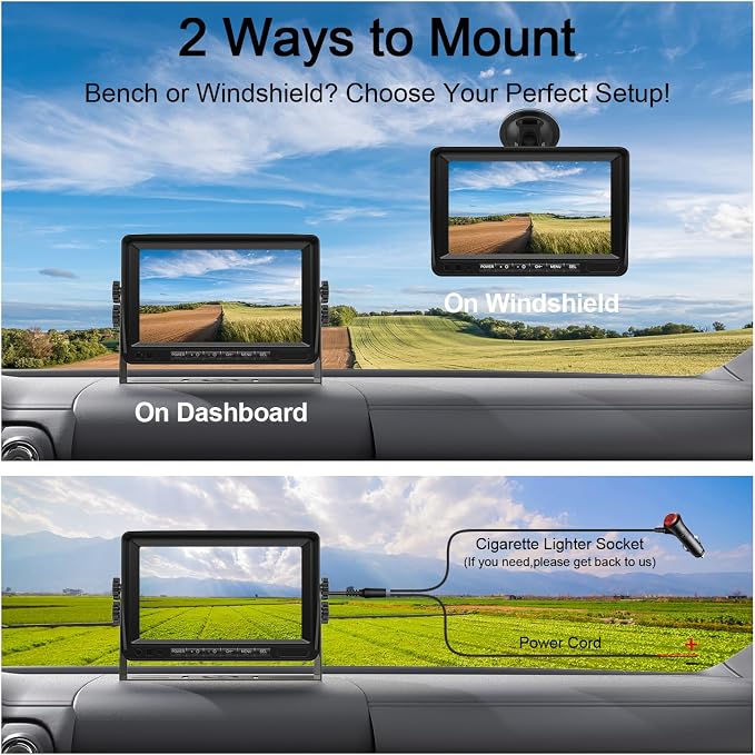 Fookoo 7" AHD 1080P Wired Backup Dual Camera System, Waterproof Vibration-Proof Rear View Cameras IR Night Vision for Tractor/Excavator/Harvester/Bulldozer/Crop Sprayer/Agricultural Equipment - DY702