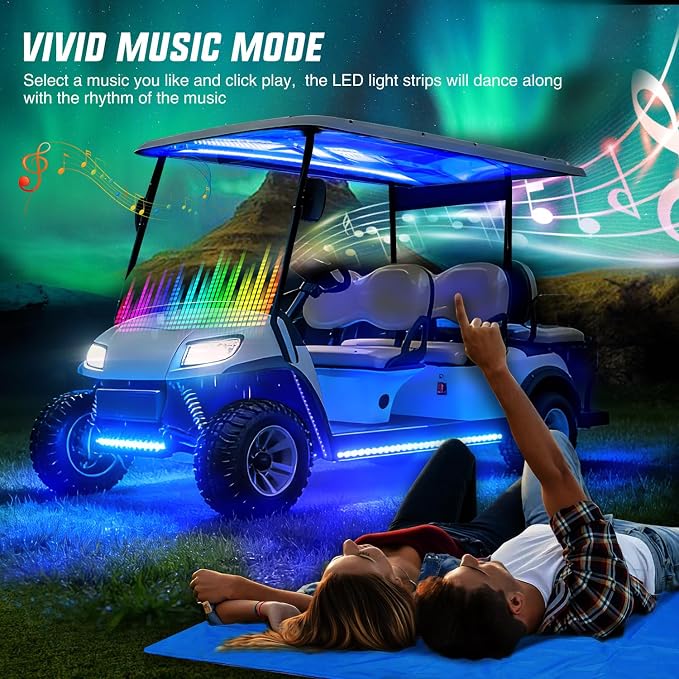 Nilight 6PCS Golf Cart Underbody Light Kit with Canopy Lights RGB Multi-Mode LED Neon Accent Lighting Lamp APP Remote Control Sound Active Music Sync IP67 Waterproof 12V-66V for EZGO Yamaha Club Car