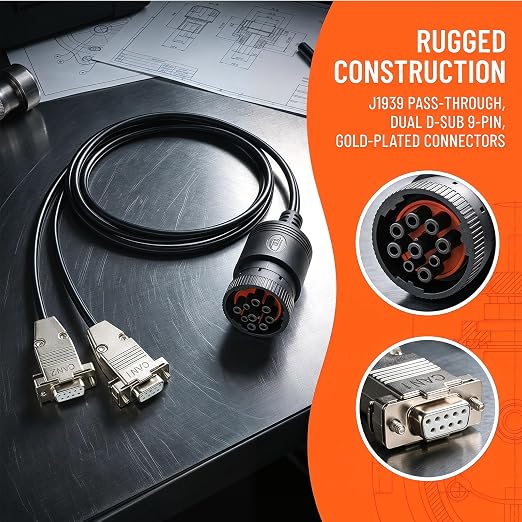 J1939 Deutsch 9Pin Connector to Dual DB9 Female CAN Cable，CAN Bus Diagnostic Adapter Cable for Heavy Duty Vehicles 1Meter