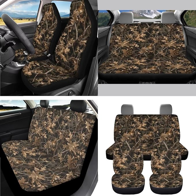 AFPANQZ Car Seat Covers Full Set 11 Packs with Branch Print Steering Wheel Cover + Safety Seat Belt Pads + Car Cup Holder Coaster + Handrake Cover + Gear Shift Knob Cushion