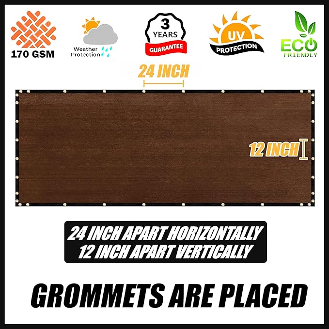 Royal Shade Custom Size 5' x 45' Brown Fence Privacy Screen Windscreen Cover Netting Mesh Fabric Cloth - Cable Zip Ties Included (We Make Custom Size)