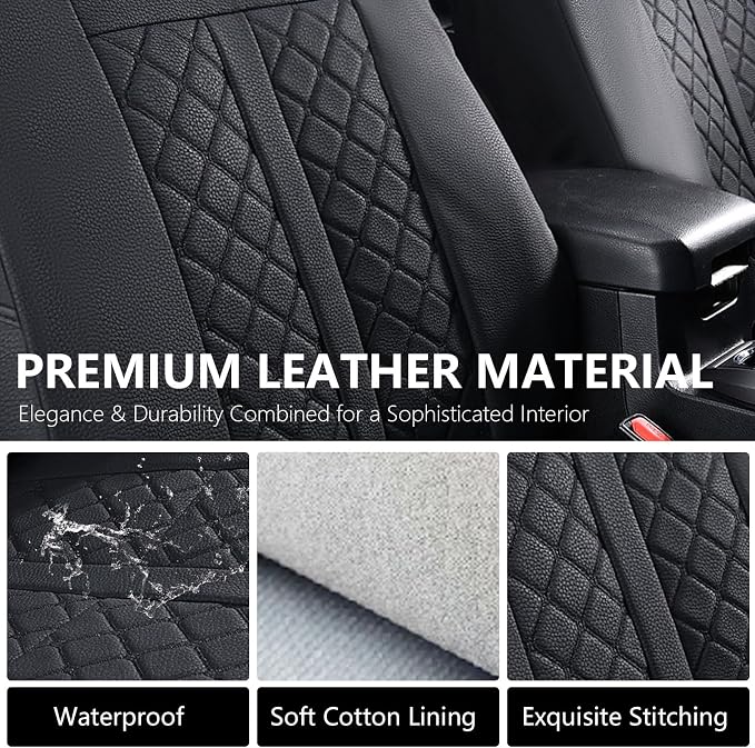 Truckiipa Tacoma Truck Seat Covers Full Set Leather Waterproof Seat Covers Fit for 2005-2015 Toyota Tacoma Double Crew Cab, Full Set, Black