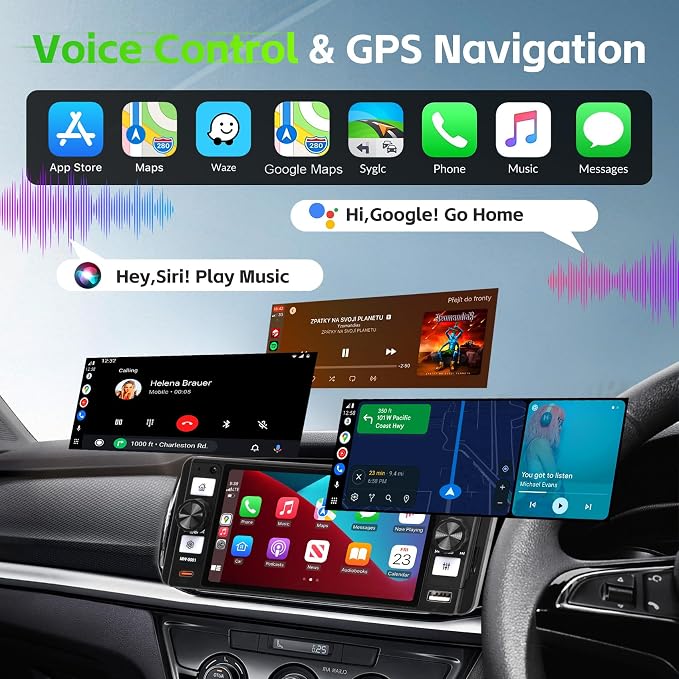 Single Din Radio Car Stereo with Wireless Apple Carplay & Android Auto, 5.7" IPS Touchscreen Car Stereo with Bluetooth 1080P Backup Camera Mirror Link Navigation Type-C Fast Chaging USB FM/AM EQ Mic