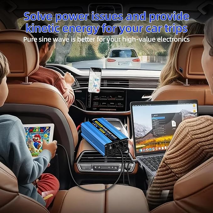 SUNWHEEL 500W Pure Sine Wave Inverter, 12V DC to 110V/120V AC Car Power Inverter with 2 AC outlets and LCD Display