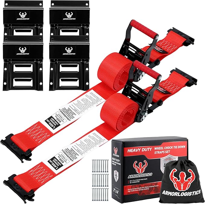 Wheel Chock Tie Down Kit, Heavy Duty Trailer Tire Straps Kit for ATV, UTV, Lawn Mower, 4,400lb Max Break Strength