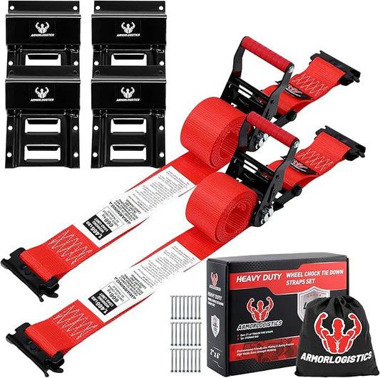 Wheel Chock Tie Down Kit, Heavy Duty Trailer Tire Straps Kit for ATV, UTV, Lawn Mower, 4,400lb Max Break Strength
