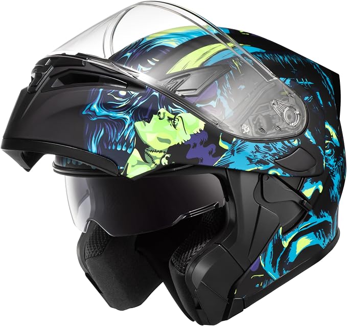 KYPARA Motorcycle Dual Visor Flip up Modular Full Face Helmet with DOT Certification of Impressionism
