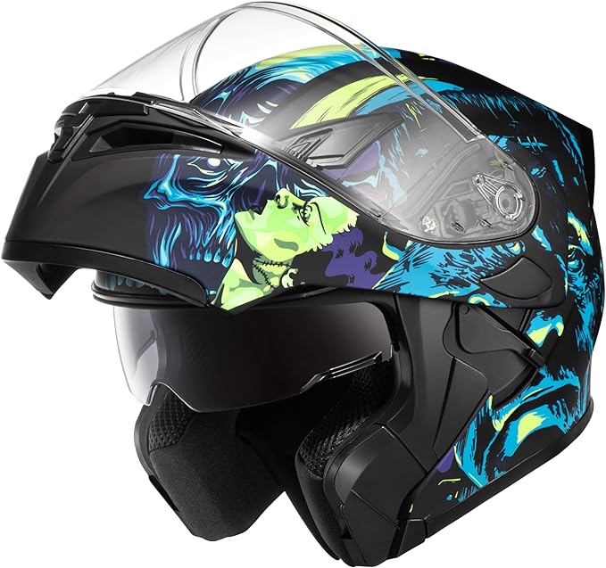 KYPARA Motorcycle Dual Visor Flip up Modular Full Face Helmet with DOT Certification of Impressionism