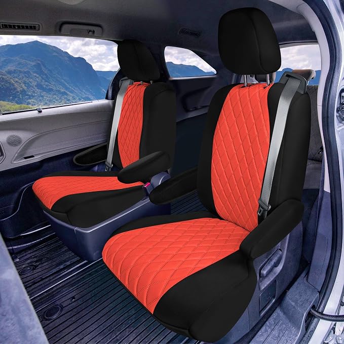 FH Group Custom Fit Car Seat Covers Specifically Made for Toyota Sienna 2021-2024, Red Ultraflex Neoprene Full Set Automotive Seat Covers, 7 Seater SUV Seat Covers, Toyota Accessories