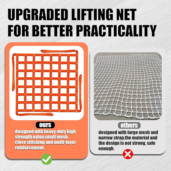 YATOINTO Cargo Lifting Net 3.28' x 3.28', Lifting Net Straps for Hoist 661lbs Load Capacity, Nylon Sling Hoisting Net 10CM Square Hole for Construction Rigging Moving Towing Hoisting Loading Unloading
