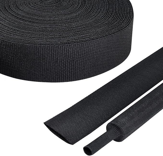 50% Woven Wire Loom Heat Shrink Braided Sleeving Shrinkable Fabric Cable Sleeve Braid Hose Covering Protection for Automotive Wire/Harness/Sheath(1"-42ft)