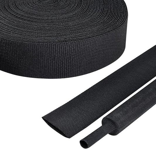 2:1 Heat Shrink Fabric Tubing Braided Sleeving Woven Wire Loom Shrinkable Cable Sleeve for Automotive Wire Harness/Cable Sheath (1"-24ft)
