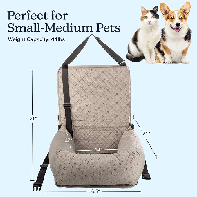 Dog Car Seat - Dog Car Seats for Small to Medium Dogs and Cats up to 44lbs - Pet Travel Accessories with Tether and Removable Washable Cover - Pet Booster Seat for Front or Back by PETMAKER (Gray)