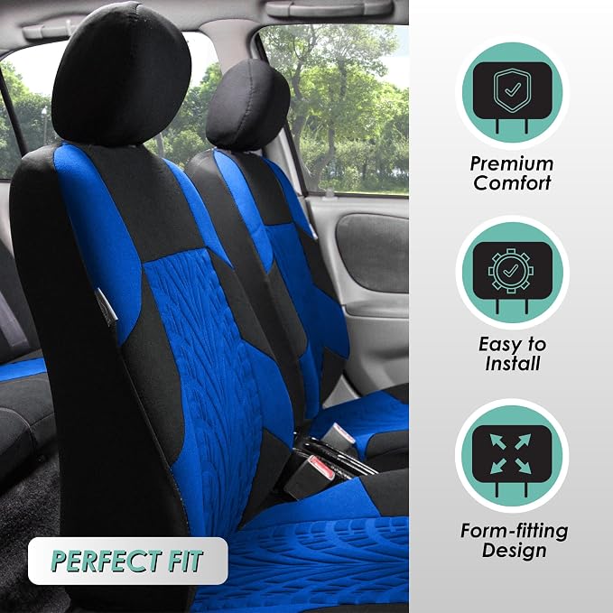 FH Group Three Row Set 7 Seater Blue Travel Master Car Seat Covers, Airbag and Split Rear Car Seat Cover Universal Fit Interior Accessories for Cars Trucks & SUV Automotive Seat Covers