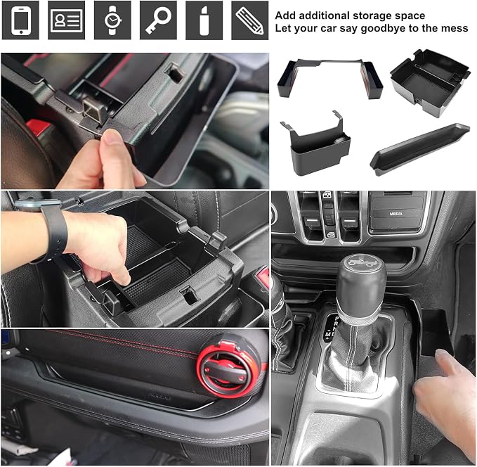 Center Console Organizer Fit for 2024 2025 Jeep Wrangler JL JLU&Gladiator JT Gear Shift Console Side Tray Grab Bar Tray Passenger Hanging Armrest Storage Box for Wrangler/Gladiator (4PCS)