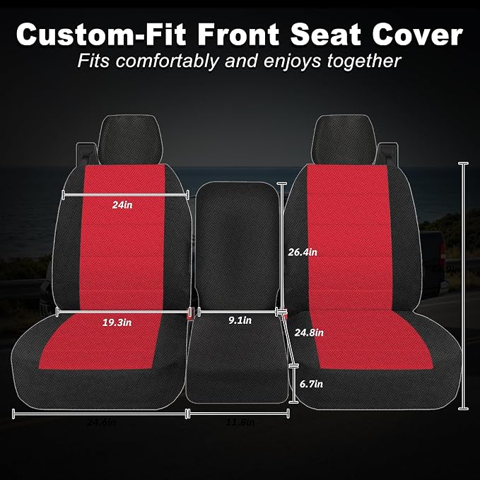Custom 40/20/40 Split Bench Seat Covers for Ford F150 XL/Standard Cab 2004 2005 2006 2007 2008 Sandwiched Cloth Protector Interior Accessories，Waterproof & Machine Washable - Red