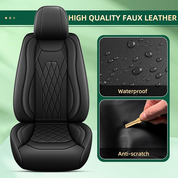 Seat Covers Fit for Jeep Compass 2012-2025 2026: Faux Leather Seat Cushion - Front Seat Covers - Non-Slip Waterproof Automotive Seats Covers (2 Front Set, Black)