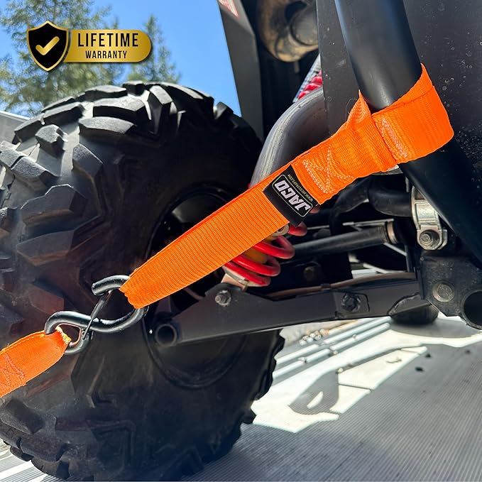JACO Heavy Duty Ratchet Straps - 1.6 inch x 8 ft (Pack of 4) | Tie Down Kit with Soft Loops - 5,208 lbs (Orange)