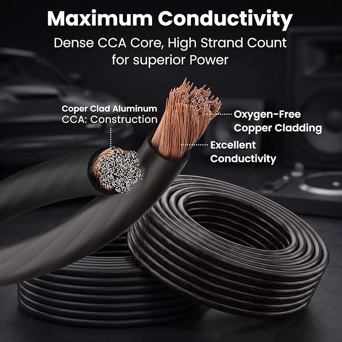 GEARit 8 Gauge Wire 25 ft Black, 8 AWG Battery Cable CCA, Copper-Clad Aluminum Ground Cable for Car Audio Amp, Automotive, RV