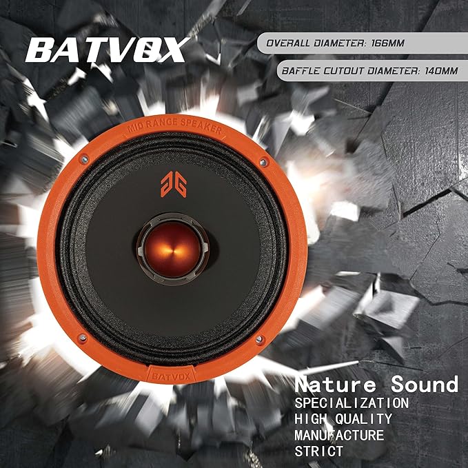 MX65E1 Loudspeaker 6.5 Inch Midrange 400 Watts 6 Ohms Orange Bullet, Premium Quality Audio Door Speakers for Car or Truck Stereo Sound System, Orange (2 Speakers)