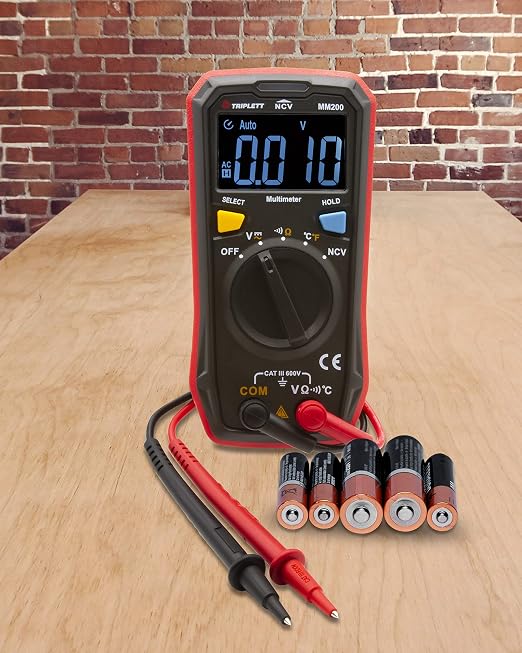 Triplett MM200 Compact 4000 Count Multimeter with Certificate of Calibration to NIST - AC/DC Voltage, Resistance, Temperature, Continuity