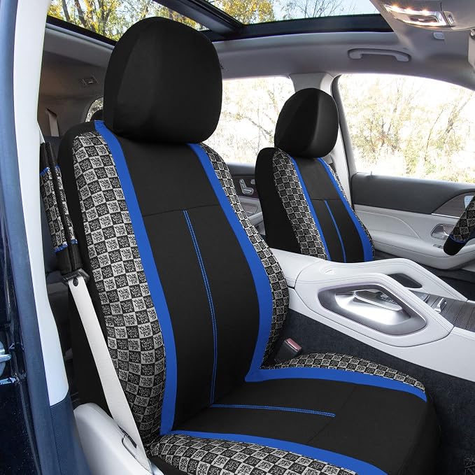 Blue Polyester Car Seat Covers - Full Set for Car, SUV, Van - Universal Fit Inside Including Front & Split Rear, Airbag Compatible, Machine Washable