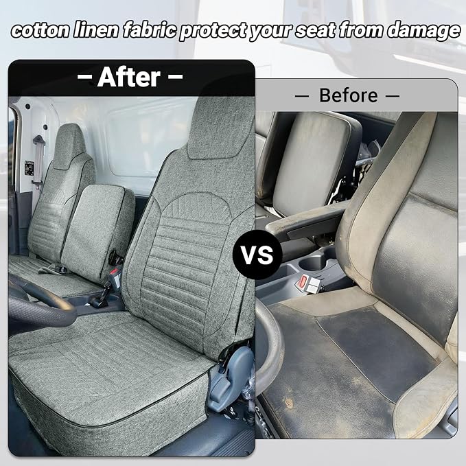 Custom Fit Seat Cover for 2006-2025 Isuzu NPR 40/60 Split Bench, Breathable Linen Front Bench Seat Cover with Back Storage Bag, Truck Seat Protector, Easy to Install