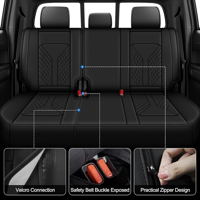 Seat Covers Full Set Compatible with 2024 2025 2026 Toyota Tacoma Double Crew Cab Waterproof Leather Seat Protectors Custom Fit for Trucks (Black)