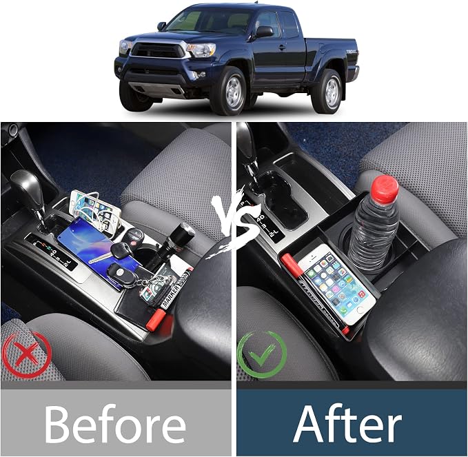 Lcojicep Car Central Control Tray Storage Box Organizer Compatible with Toyota Tacoma 2006-2015 Center Console Gear Shift Side/Water Cup Holder Organizer， Storage Box Tray (Cup Holder Storage Box)
