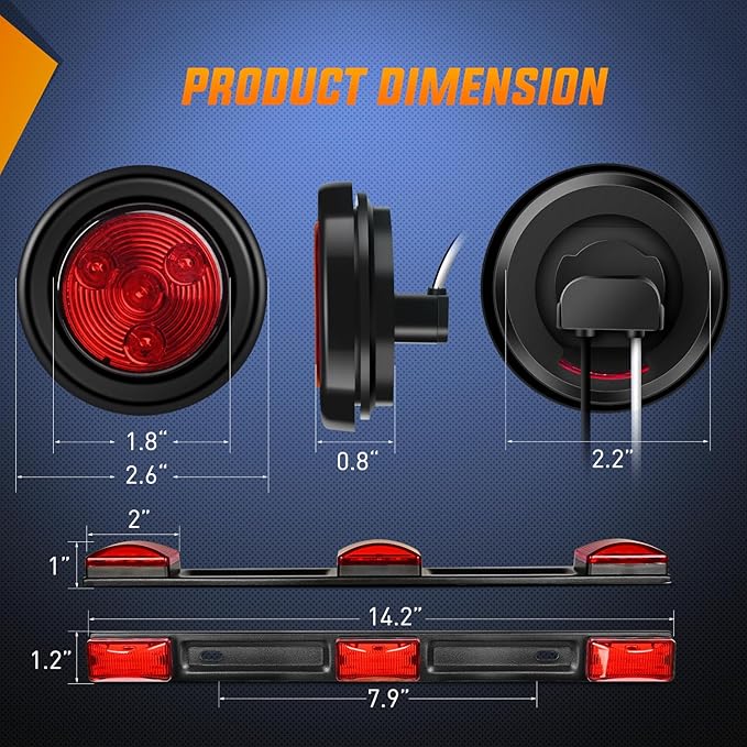 Nilight LED Trailer Light Kit 6 Inch Oval Stop Turn Taillight 2 Inches Round Red Amber Side Marker Lights 9 LED ID Bar for 12V RV Camper Caravan Truck Bus Boat