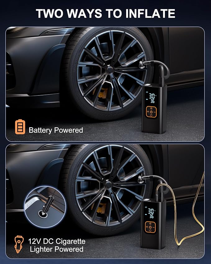 180PSI Tire Inflator Portable Air Compressor, 6X Faster Air Pump for Car Tires with Digital Pressure Gauge, 12V DC Adapter, LED Light, Portable Tire Inflator for Car, Motorcycle, Bike, Balls