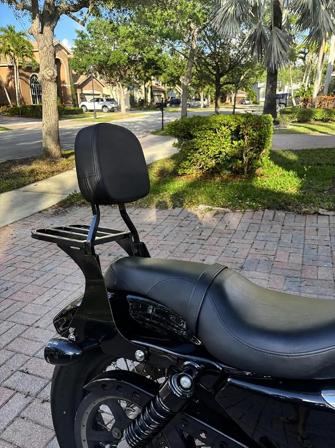 Detachable Passenger Backrest Sissy Bar with Luggage Rack and Docking Hardware Kits Fit For Harley Davidson Sportster XL 883 1200 2004-2023 (Chrome)
