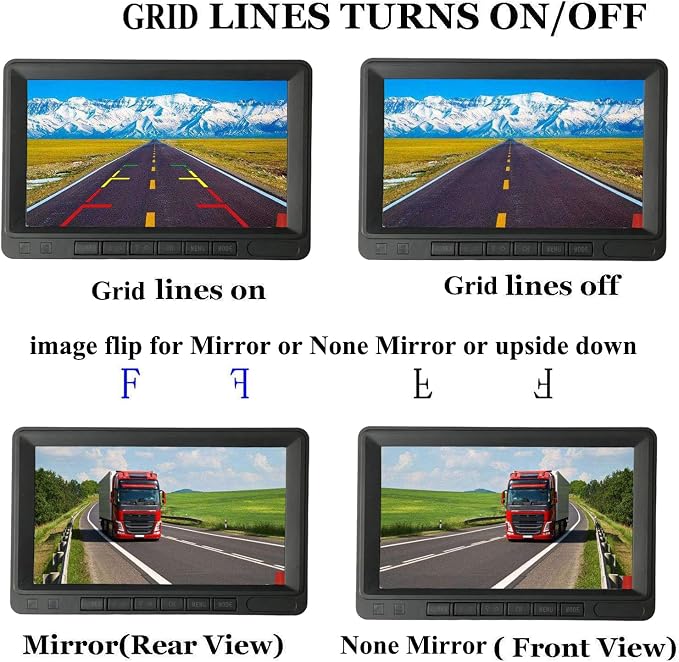 AHD 1080P Backup Camera 7" DVR Monitor System,2 x 4 Pin Reverse Rear View Mirror Camera 8 IR Night Vision + 7 inch 2CH Split IPS Screen 12V-24V for RV Bus Camper Trailer Semi Truck