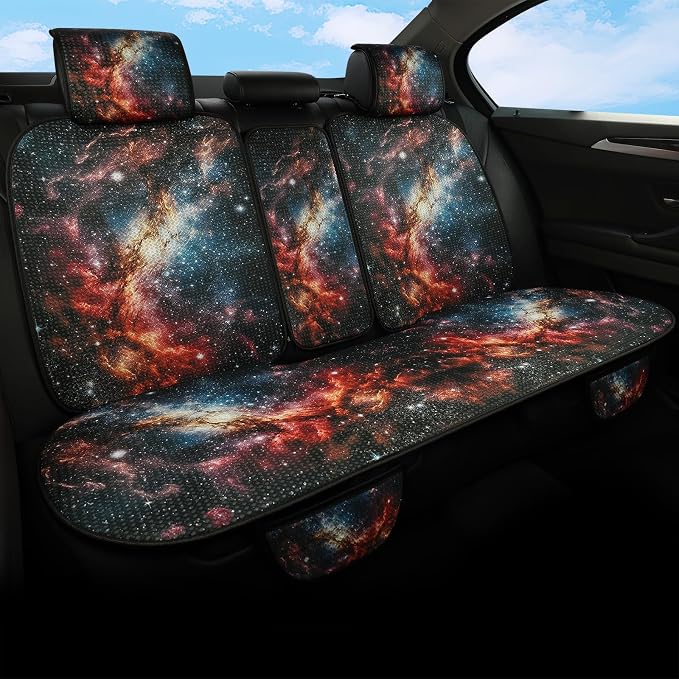 Luxury Boho Car Seat Covers Set,5-Seat Full Set with Headrest,Starry Sky Vintage Bohemian Pattern Honeycomb Knit Fabric,Breathable&All-Season Universal Automotive Seat Protectors