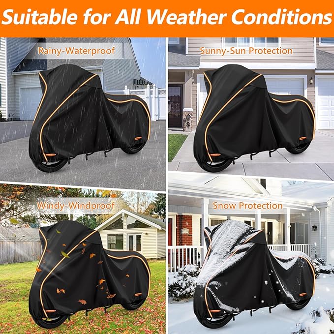 Motorcycle Cover for Kawasaki Ninja 400/500/650 Z900 ZX6R, Yamaha R1/R3/R6, BMW F900R Outdoor Heavy Duty 420D Waterproof Windproof Sport Street Bike All Weather Protection (No Trunk Models)