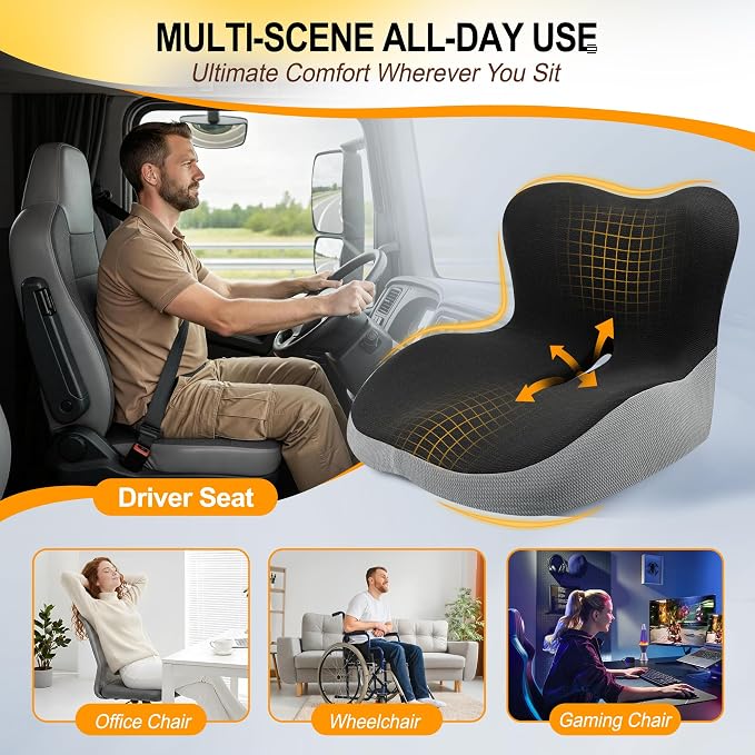 Allaboutsla Memory Foam Car Seat Cushion with Lumbar Support, L-Shaped Ergonomic Design for Long Driving, Pressure-Relief Comfort for Car, SUV, Semi Truck & Office Chair
