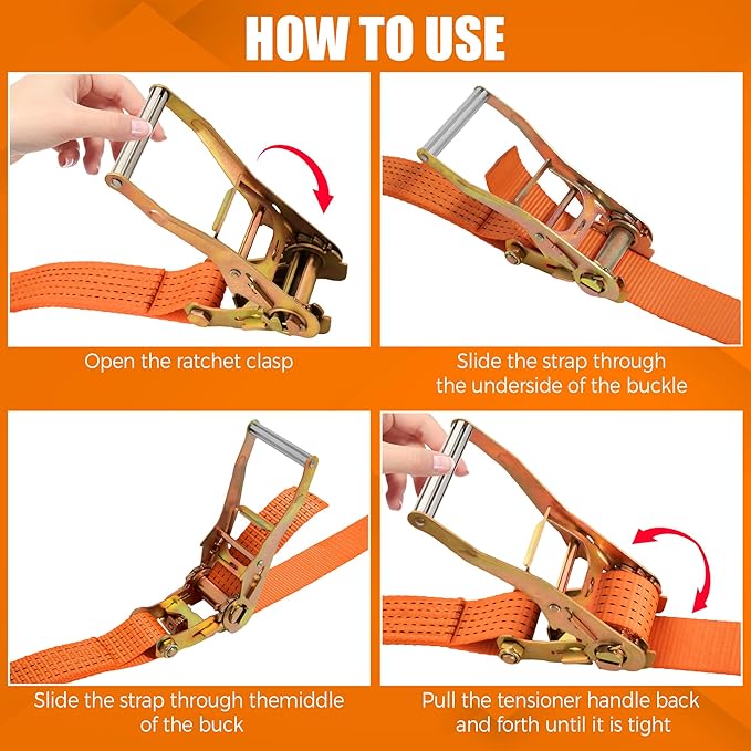 2" x20' Ratchet Straps, Double J Hook Heavy Duty Cargo Strap, 11000LBS Breaking Strength, Standard Tie Downs Ratcheting Strap for Cargo Vans, Trucks, Trailers - 2 Pack