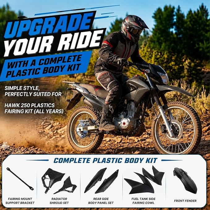 Hawk 250 Plastics Fairing Kit (All Years) - Premium PP Dirt Bike Bodywork Replacement with Fenders & Tank Guards - OEM Fitment Carbon Fiber Pattern