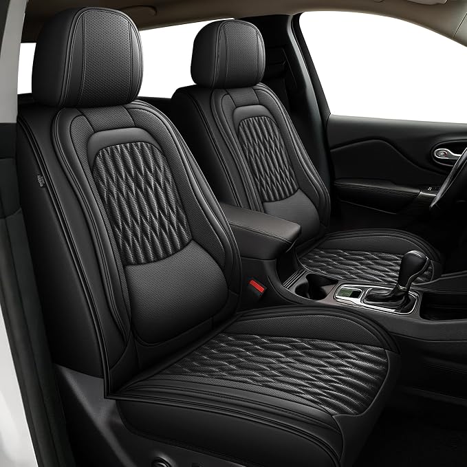 Seat Covers Compatible with Jeep Liberty 2002-2012 - Full Set 5 Seats - Faux Leather Lumbar Support Seat Cover Waterproof Seat Protector (Black)