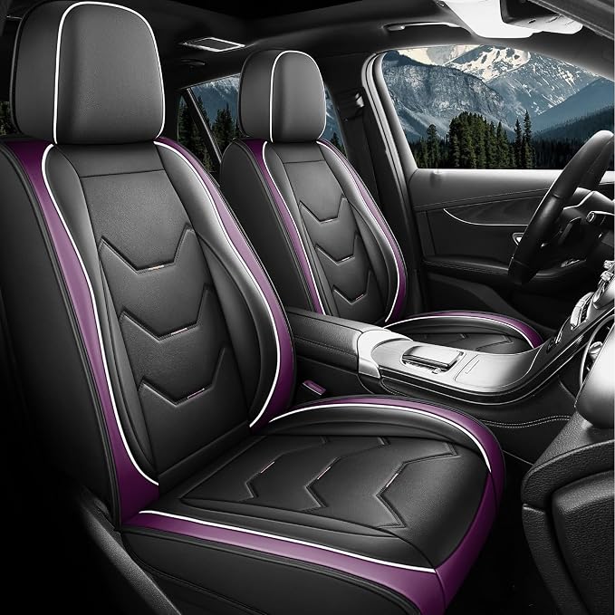 otoez Leather Seat Covers for Car Full Set, 5 Seat Car Seat Cover, Waterproof Automotive Seat Covers, Universal Seat Protector for Most Cars SedensTrucks SUVs (Dark Purple)
