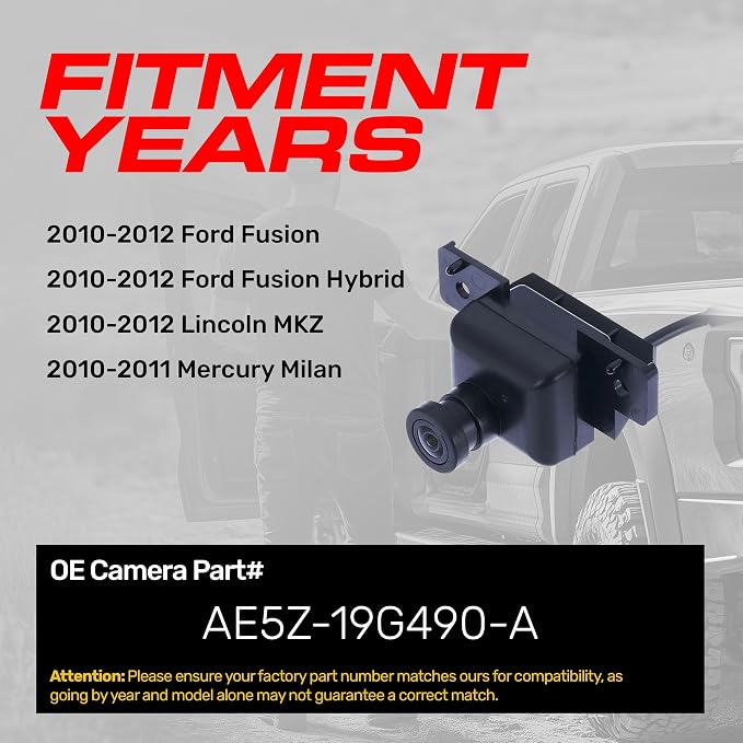 Master Tailgaters Replacement for Ford Fusion, Fusion Hybrid (2010-2012) / Lincoln MKZ (2010-2012) / Mercury Milan (2010-2011) Backup Camera OE Part # AE5Z-19G490-A
