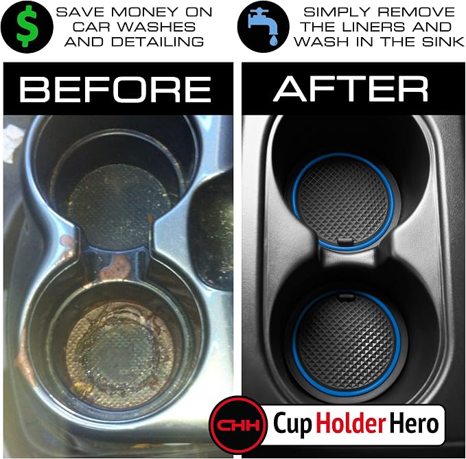 CupHolderHero Fits with Chevy Blazer Accessories 2019-2023 Premium Custom Interior Non-Slip Anti Dust Cup Holder Inserts, Center Console Liner Mats, Door Pocket Liners 19pc Set (Blue Trim)