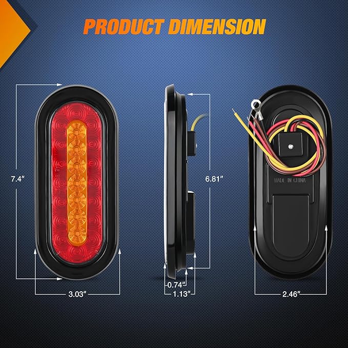 Nilight 6 Inch Oval Trailer Tail Light 2 PCS Red Brake Stop Amber Left Right Turn Signals Lights with Flush Mount Grommets Plugs Mounting Brackets for RV Truck Luggage Rack