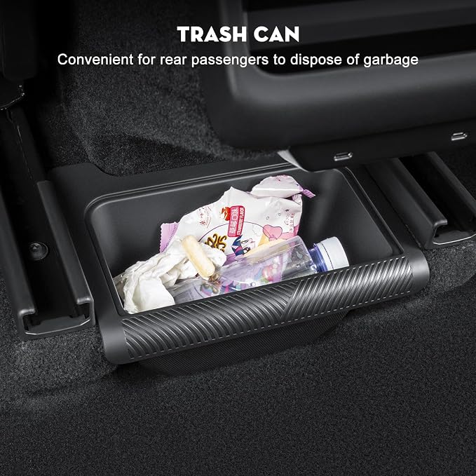 2026 New Model Y Juniper Backseat Trash Can Organizer TPE Storage Box with Anti-Slip Lid Cover Underseat Storage Tray for 2025-2026 Tesla Model Y Juniper Accessories
