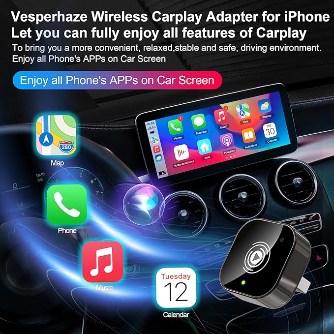 2025 Upgraded Wireless Carplay Adapter for iPhone, Plug&Play Auto-Connected Carplay Wireless Adapter Stable Fit for Cars-No Latency, BT5.3 CarPlay Dongle for Apple iPhone iOS 10+, Grey