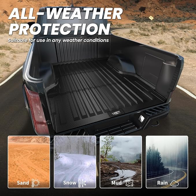 LASFIT 5.0ft Bed Mat for Ford Ranger 2023 2022 2021 2020 2019 Truck Bed TPE All Weather Protector Easy Clean Durable Bed Liner - Not Fit for Drop in Bedlienr