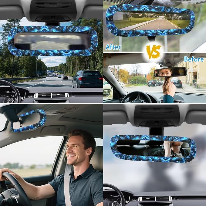Neon Dolphins Car Seat Covers Full Sets of 17 Pack,Blue Dolphins Car Accessories Sets for Women with Animals Auto Seat Head Rest Protector Rear View Mirror Cover,Steering Wheel Car Cover